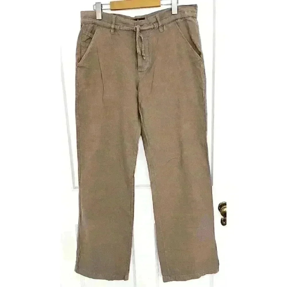SELECTED Brand Linen Blend Pants in a Green/Taupe colour